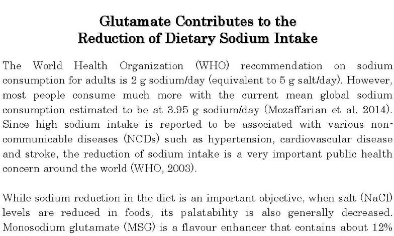 Glutamate Contributes to the Reduction of Dietary Sodium Intake